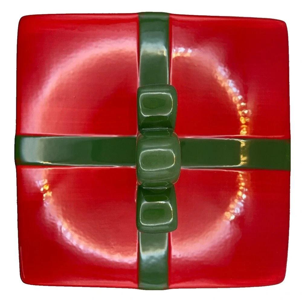 Crafty Christmas Collection Red Ceramic Box With Green Polka dot and Ribbon Jar